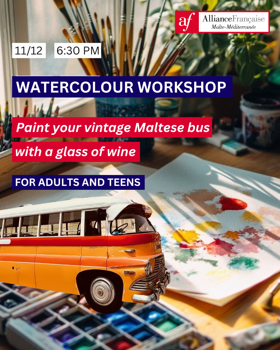 Watercolour workshop : Paint your vintage Maltese bus