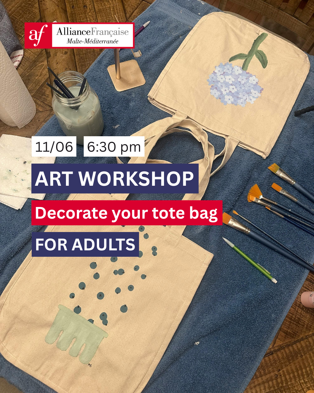 Art Workshop for adults :  Decorate your tote bag